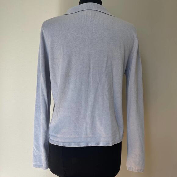 Vintage Stephanie Andrews Blue White Embroidered Cottagecore Cardigan Size Large - Picture 8 of 12